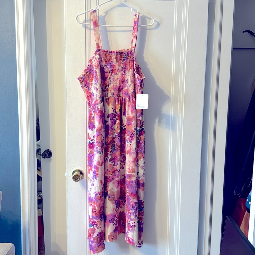 2X 89th & Madison Floral Print Ankle-Length Dress